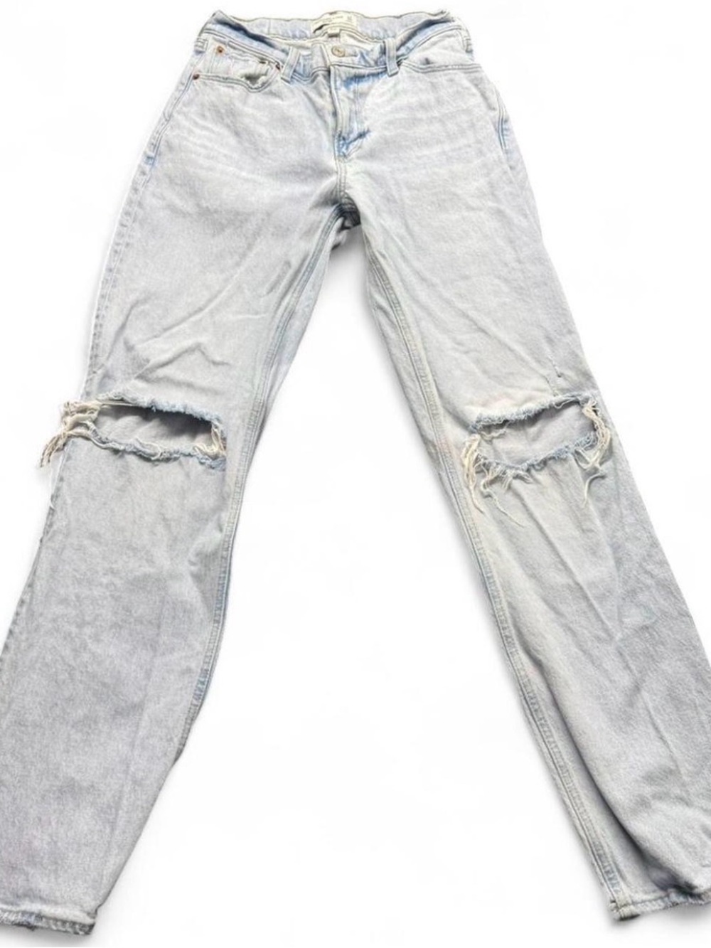 Abercrombie & Fitch Light Blue Straight Leg Jeans with Distressed Knees